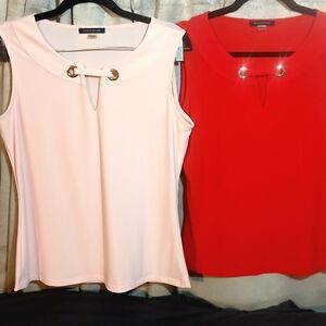 Tommy Hilfiger Women's Tops - Soft Pink and Vibrant Red Size Medium